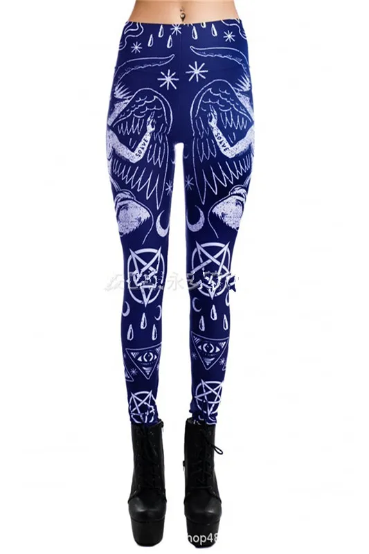 Blue Leggings Готический принт, женские леггинсы, 3D цифровая печать, эластичные тонкие штаны размера плюс, новинка, повседневные женские леггинсы - Цвет: Blue Leggings