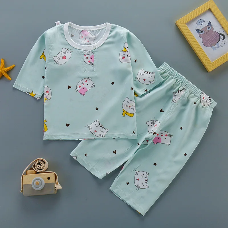 BibiCola/детские летние пижамы комплект одежды для мальчиков и девочек одежда сна с