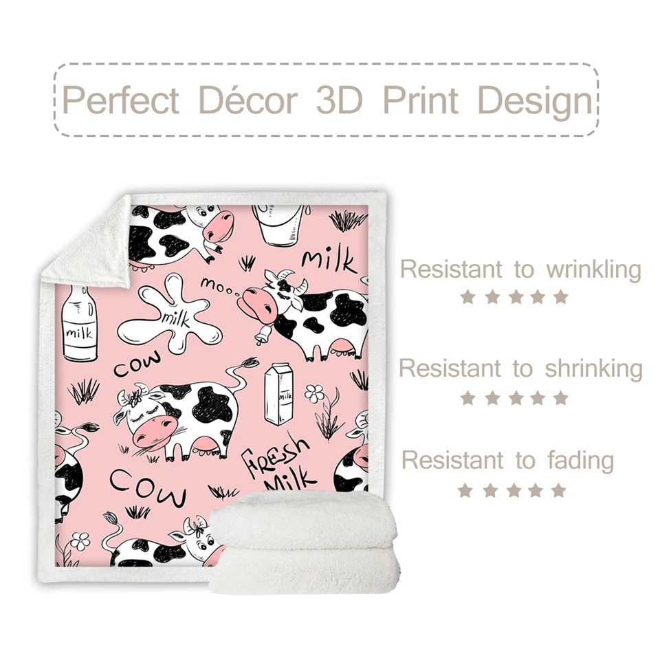 BeddingOutlet Pink Cow Sherpa Fleece Blanket Milk Cartoon Throw Cute Farm Animal Blanket Unicorn Cow Plush Blanket for Bed Couch
