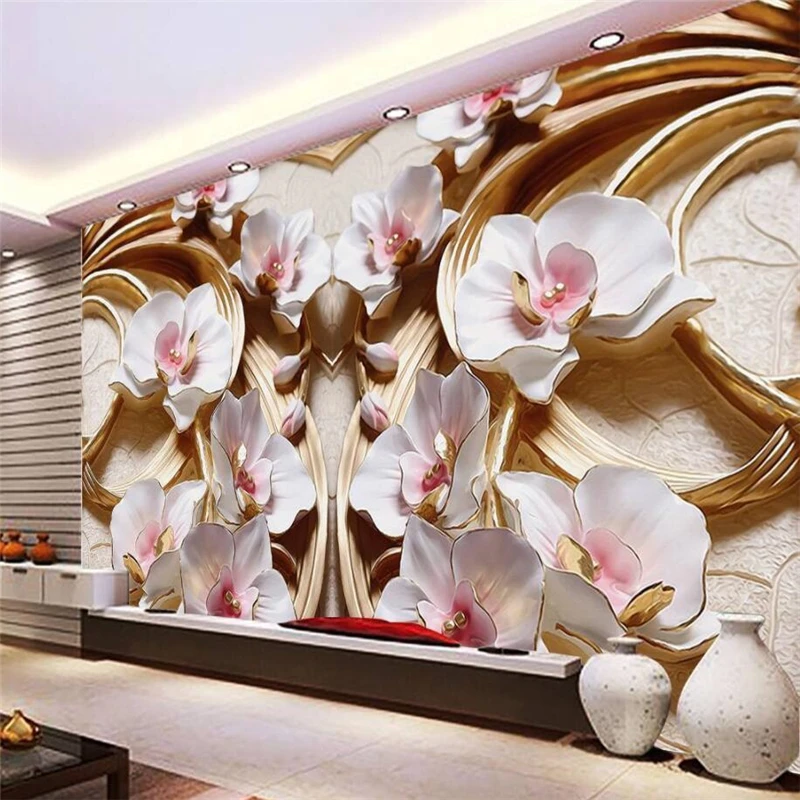 

3d настенная бумага beibehang, Настенная роспись на заказ, для гостиной, спальни, рельефная Орхидея, 3D декоративные картины, фрески