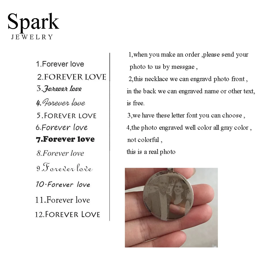 SPARK по индивидуальному заказу Цепочки и ожерелья спереди гравировкой с фотографией Выгравировано Название круглая бирка для собаки кулон Цепочки и ожерелья для Для мужчин и Для женщин подарок Bijoux(украшения своими руками