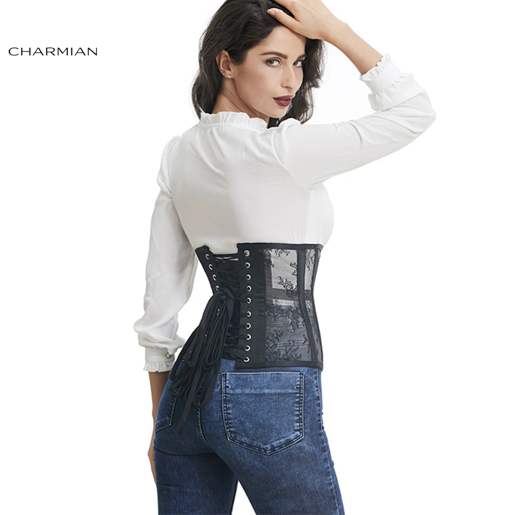 Женский корсет Charmian черный/белый со стальными костями в стиле ретро готический