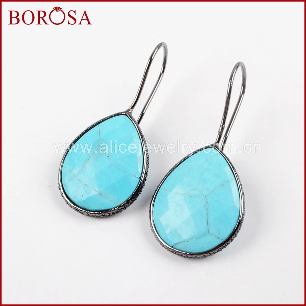 BOROSA 5/10 пар золото/черный Цвет граненый синий Howlite камень падение серьги Drusy