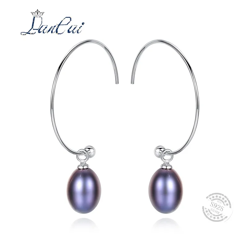 LANCAI 925 Sterling Silver Pearl Earrings Simple Design Natural Freshwater Big Hoop for Women Fine Jewelry Gift | Украшения и