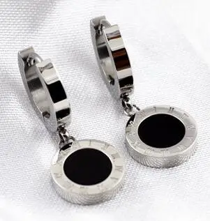 silver color Розовое золото цвет черный круглый Висячие серьги для женщин, нержавеющая сталь серьги римскими цифрами Букле д 'ореиль femme pendante - Окраска металла: silver color