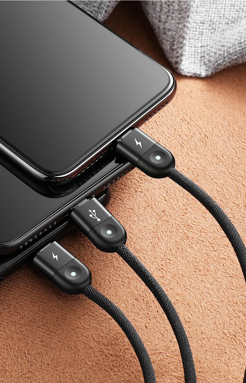 CAFELE 3 в 1 кабель для быстрой зарядки USB кабель синхронизации данных для IOS 12+ micro+ type c тканый нейлоновый кабель для iphone X xiaomi