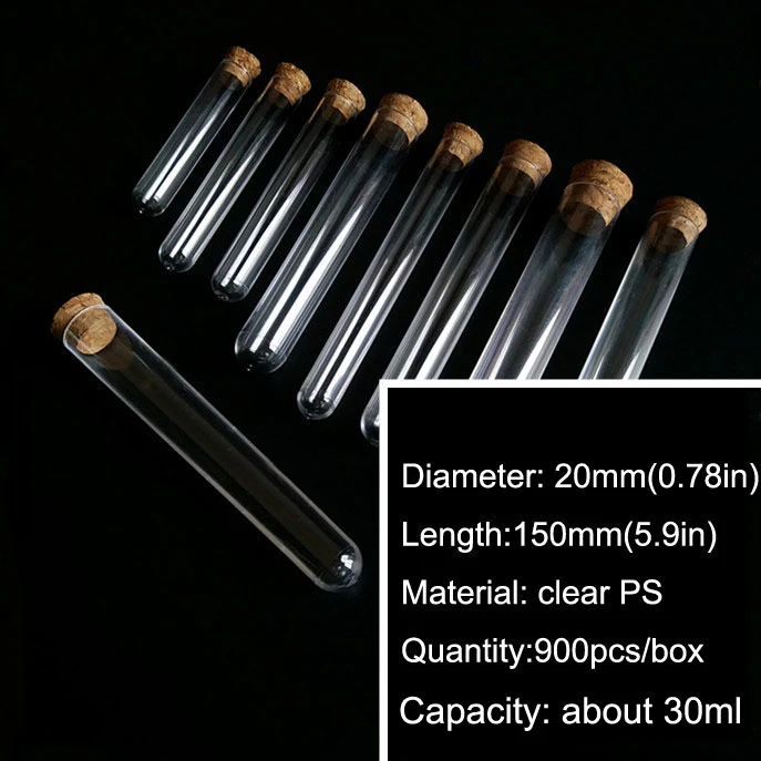 Wholesale 900pcs/Pack 20*150mm( 0.78*5.9 in) 35ml Transparent Hard Plastic Test Tube with Cork Stopper Free Shipping | Канцтовары для