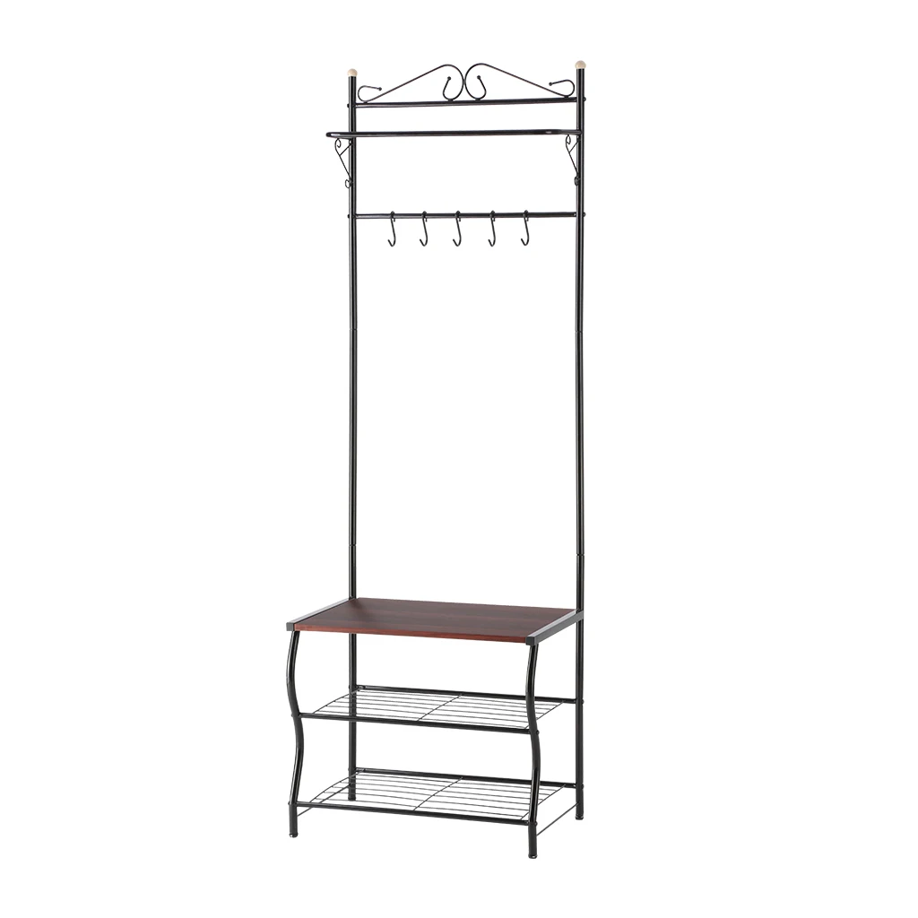 Black Langris Entryway металлическая скамья для хранения обуви с вешалкой для одежды 3 яруса и 5 Бесплатные Крючки Многофункциональная вешалка для ванной для дома - Цвет: Black