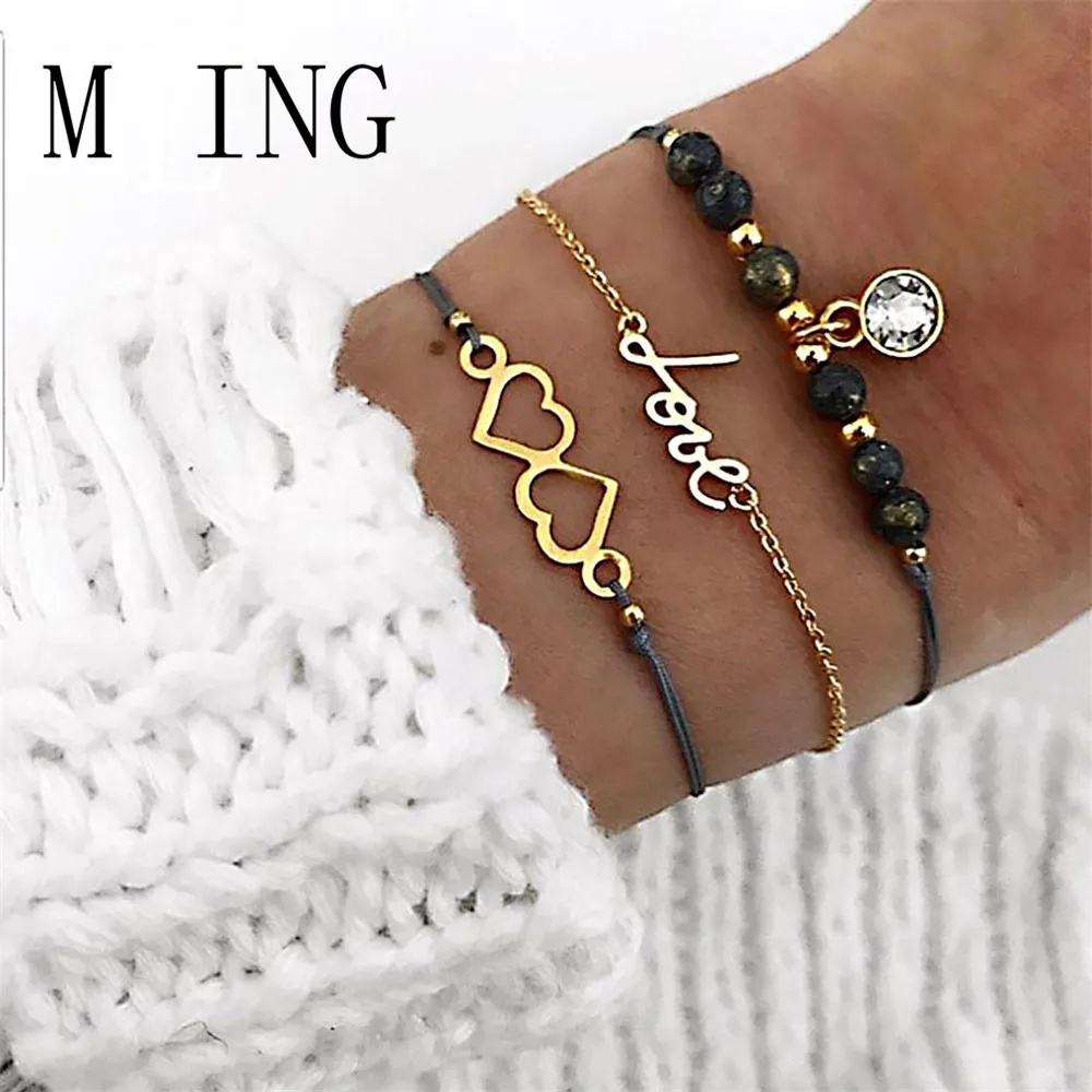 Женский многослойный браслет MLING 3 шт./компл. в богемном стиле с надписью Love и