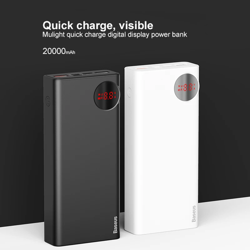 Baseus, 20000 мА/ч, внешний аккумулятор, USB C, PD, быстрая зарядка, 3,0, 20000, повербанк для Xiaomi Mi, 9, портативное Внешнее зарядное устройство, внешний аккумулятор