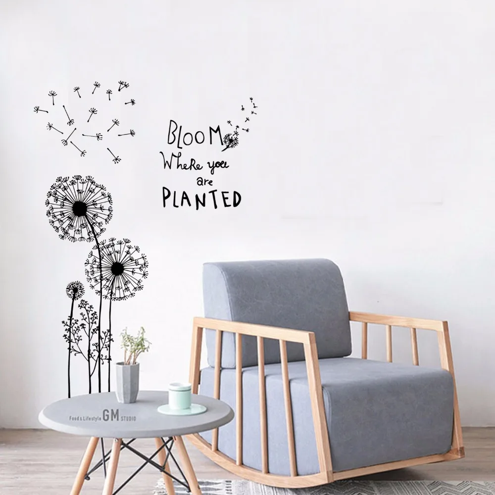 

Black Color Dandelions Wall Stickers Vinyl DIY Flower Wall Decals for living Room Sofa Backdrop Bedroom Decoration
