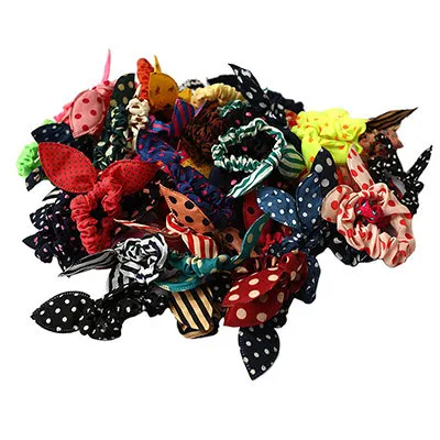 

10Pcs TEROKK Cute Bunny Girls Flower Headbands Rabbit Ears Fabric Polka Dot Headwear Elastic Hair Band Hair Ropes
