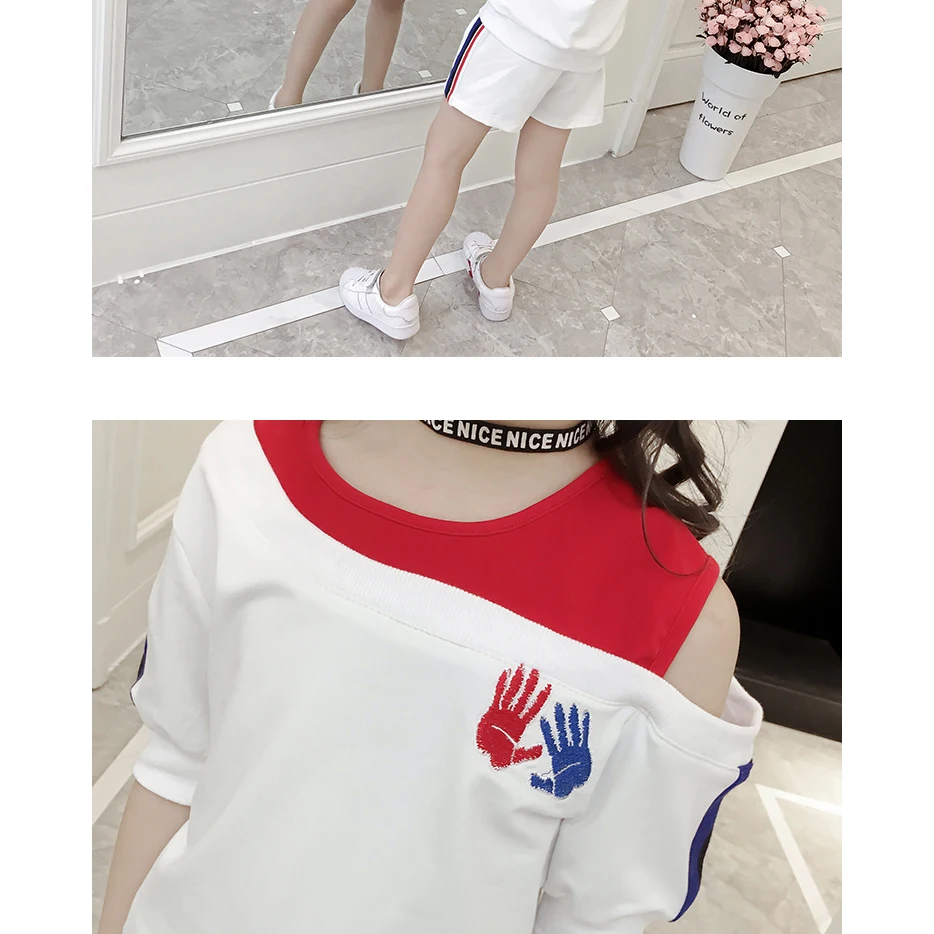 

Summer Children Baby Girls Casual Off-shoulder Short Sleeve Tops T-shirt+Shorts Suits Costume Set