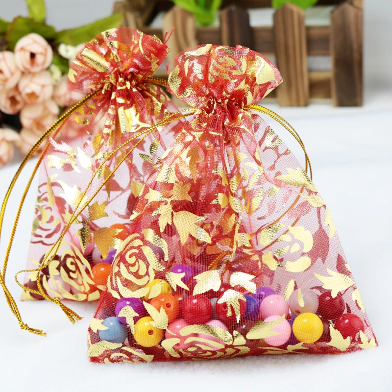 9 x 12 см органза сумки горячего тиснения розовое золото органзы свадьбы