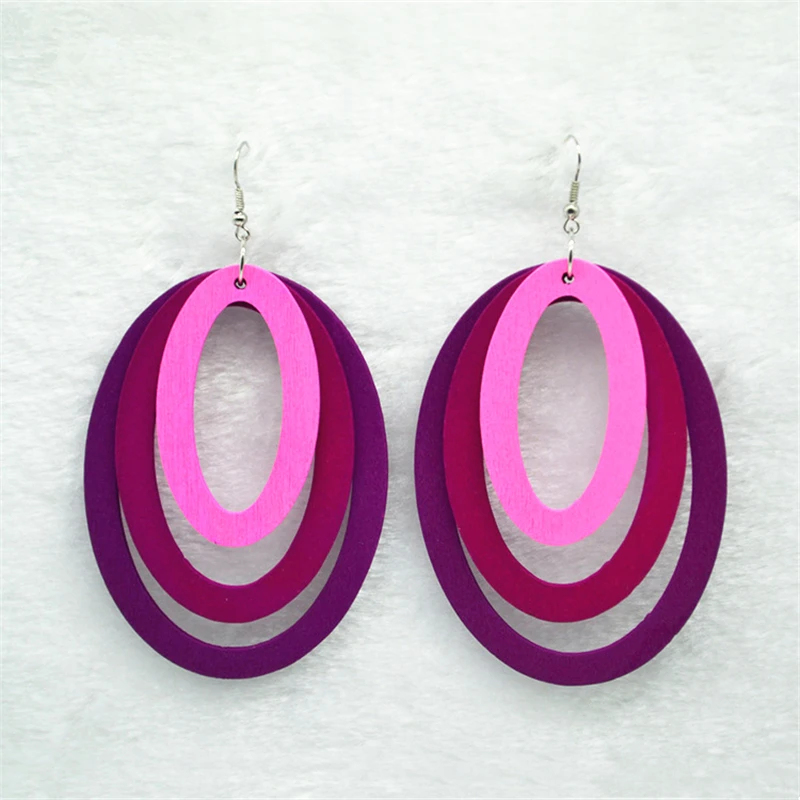 Женские серьги подвески из дерева многослойные овальные градиентного цвета 1