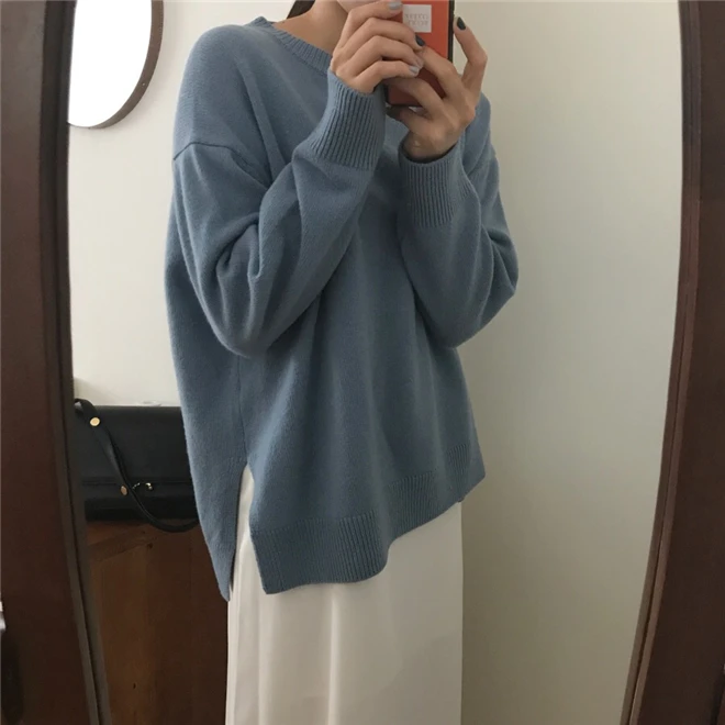 Winter Women Sweaters New Streetwear Harajuku O-neck Batwing Sleeve Warm Pullovers Korean Female Chic Split Knitted Jumpers | Женская