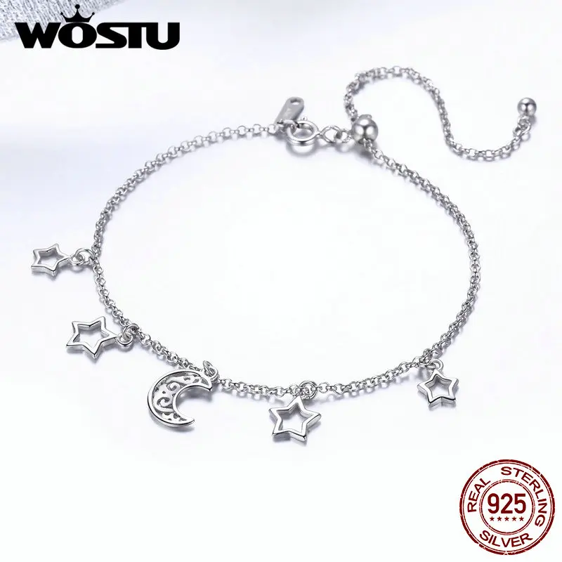 Женский Регулируемый браслет WOSTU из настоящего серебра 925 пробы с цепочкой в виде