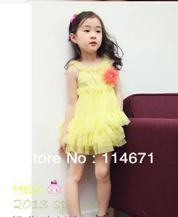 Free shipping(5pcs/lot)2013 Summer Girls Korean Version Girl's Sleeveless Hot Veil Dress Kids Grenadine Sling Dresses Vest | Детская