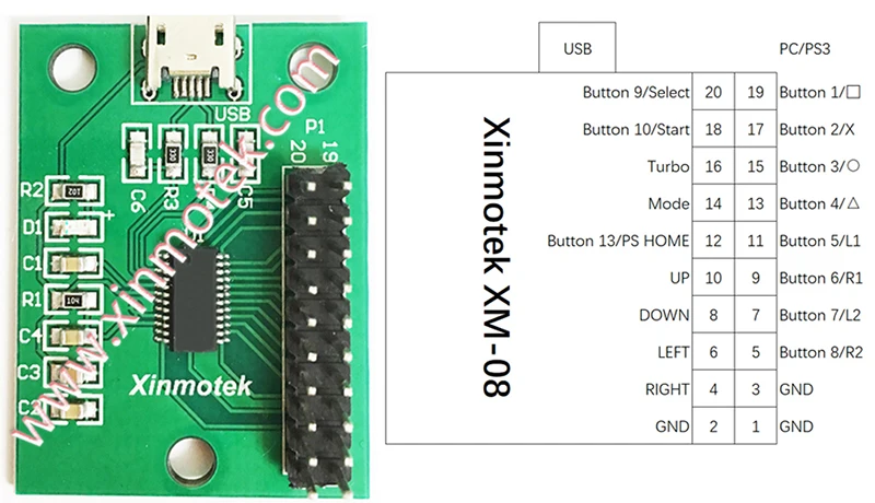 Xinmotek XM-08 один плеер аркадная игра контроллер для PS3 ПК Android Raspberry Pi, Нулевая задержка USB энкодер, JAMMA MAME машина
