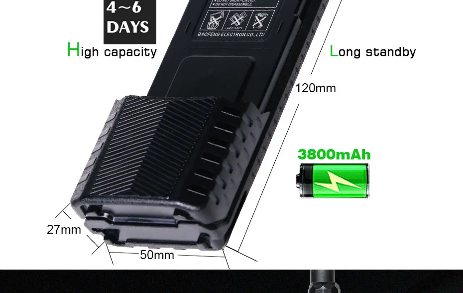 Baofeng UV-5R, 8 Вт, 3800 мА/ч, батарея, рация, 128, Двухдиапазонная, двухстороннее радио, UHF& VHF, 136-174 МГц и 400-520 МГц, радиоприемопередатчик