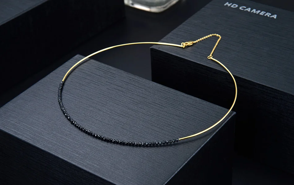 ORSA JEWELS Серебро 925 корейское колье ожерелье s для женщин Золотой Цвет Черный шпинель колье ожерелье бижутерия с бусинками OSN158-B