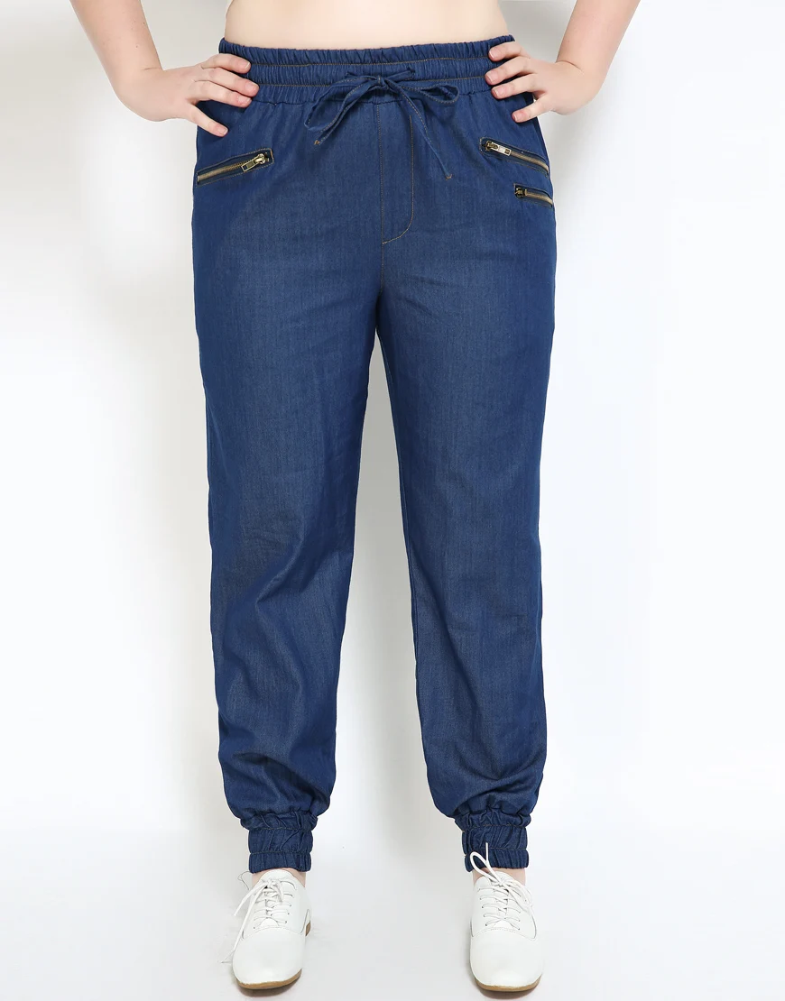 Милые Ann Для женщин плюс Размеры деним Дамские шаровары полной длины Пояса талии