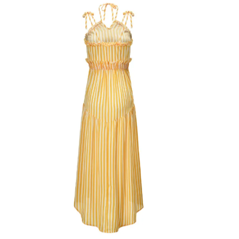 Женское Полосатое длинное шифоновое платье на бретельках пляжное модное