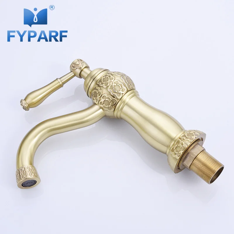 

FYPARF Gold Bathroom Faucet Deck Mounted Waterfall Faucet Single Handle Cold Hot Basin Mixer Vessel Water Tap Sink Faucet Crane