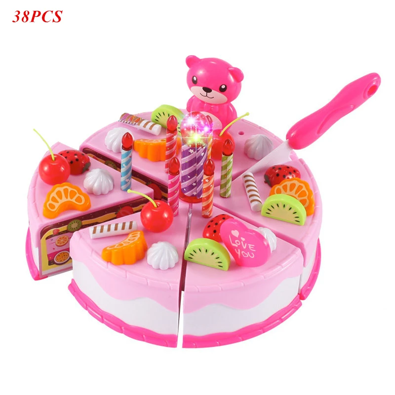 38pcs Pink 38-80 шт. DIY ролевые игры фруктовая резка торт на день рождения кухня еда игрушки Cocina De Juguete игрушки для детей девочки Рождественский подарок игрушки - Цвет: 38pcs Pink