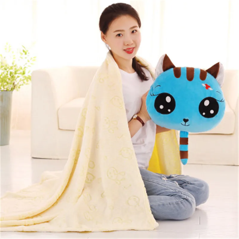 Cartoon flannel cute cat cushion blanket living room sofa car pillow is foldable air conditioning travel household items | Дом и сад