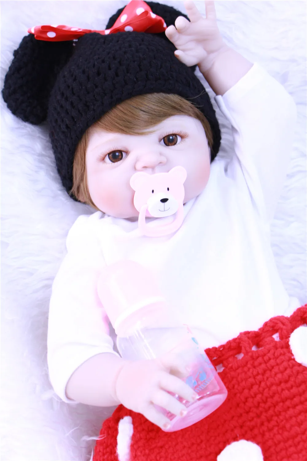 55 см полный силиконовые куклы Reborn Младенцы Bebe живой коричневый волос ручной