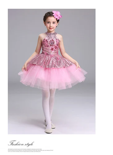 Pink sequins Новое платье для танцев с блестками костюм с цветочным рисунком розовые платья принцессы для мальчиков и девочек лохматая газовая балетная пачка для латиноамериканских танцев, детский костюм для выступлений - Цвет: Pink sequins