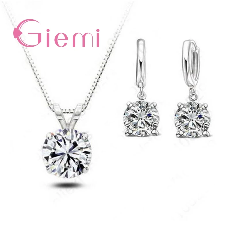 Блестящий кулон из стерлингового серебра 925 пробы ожерелье с круглым кристаллом