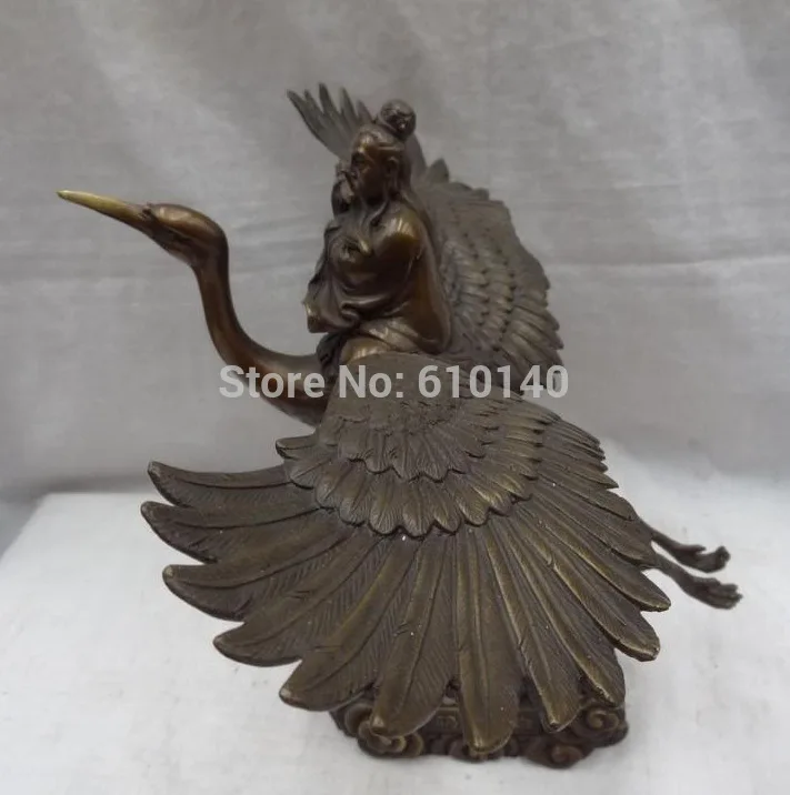 14&quot China Pure Bronze Unhurried Pipe Taoist Priest Ride Fly Crane Cloud Statue | Дом и сад