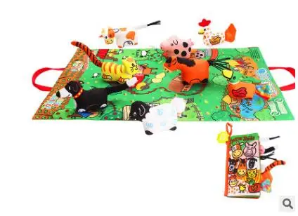 Farm JOLLYBABY детский игрушки для младенцев 3D тканевая книга Обучающие Игрушки для раннего развития с хвостами животных английская история развивающие книги - Цвет: Farm