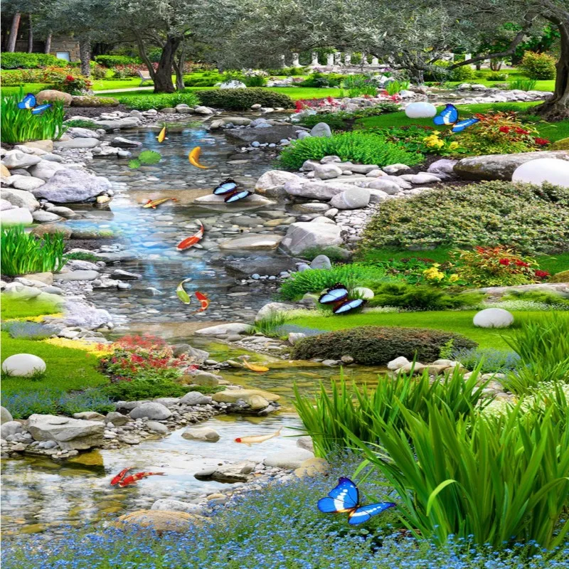 Бесплатная доставка пользовательский сад пейзаж луга вода Карп 3D стерео пол