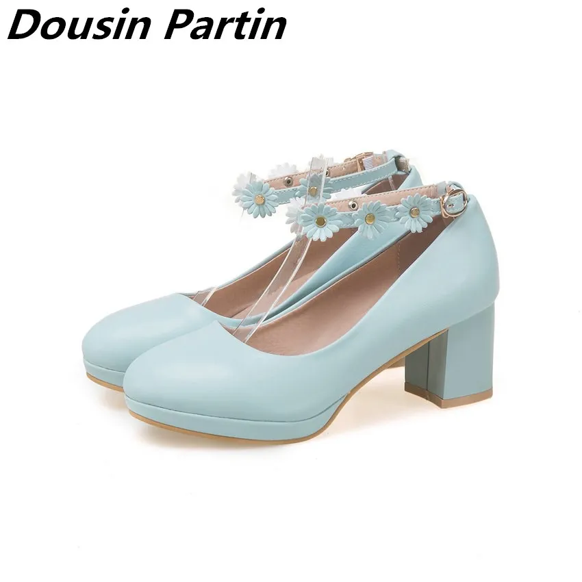 Женские туфли Dousin Partin 2018 розовые однотонные модные с круглым носком на высоком