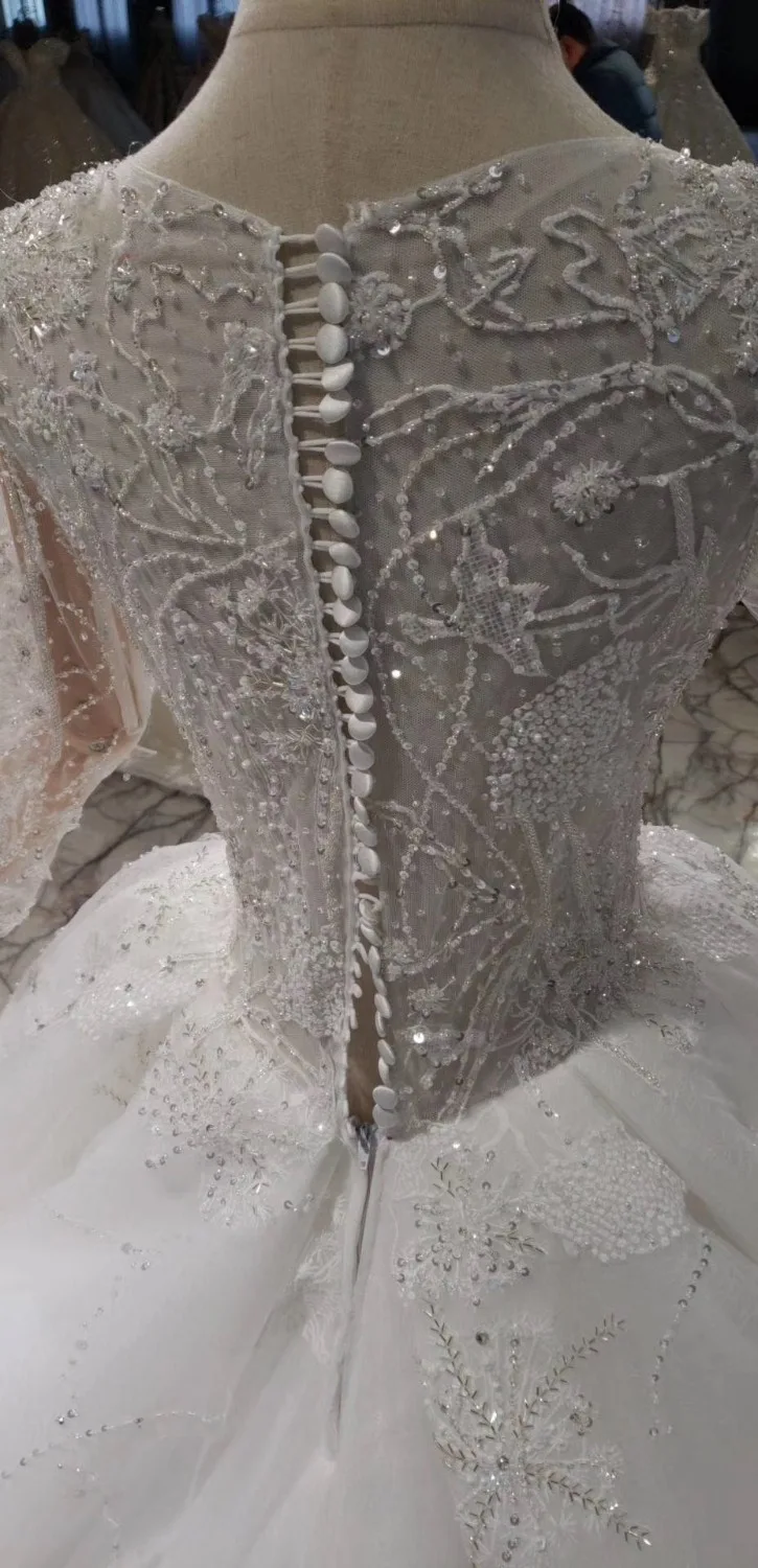 CloverBridal 2019 latest white luxury cathedral train beaded wedding dress vestido de festa longo zipper + buttons back