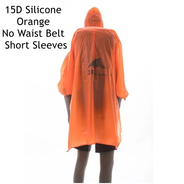 Orange 15D no belt 3F Ul gear, пончо для одного человека, Сверхлегкий, походный, для велоспорта, плащ, для улицы, тент, для кемпинга, брезент, для защиты от солнца, 15D, силикон, 210T - Цвет: Orange 15D no belt