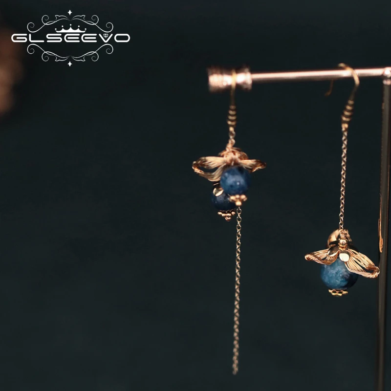 Серьги подвески GLSEEVO из натурального кианита для женщин подарок на день рождения