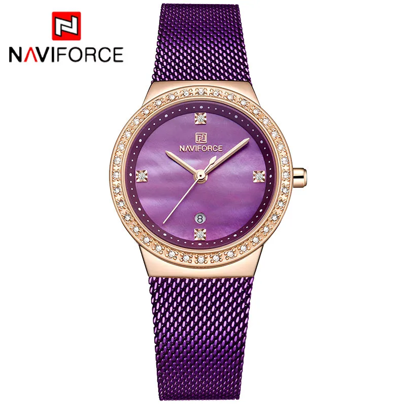 Rose Gold Purple Бренд NAVIFORCE, роскошные часы для женщин, модная одежда, кварцевые наручные часы, женские водонепроницаемые часы из нержавеющей стали, Relogio Feminino - Цвет: Rose Gold Purple