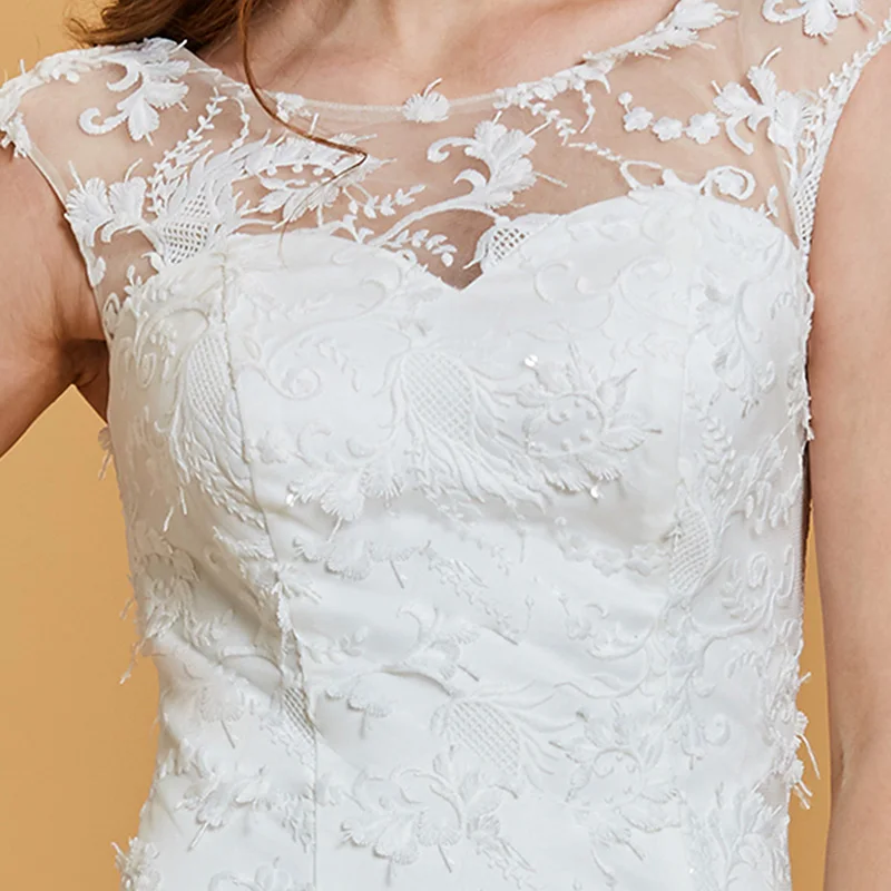 

Dressv white long evening dress cheap scoop neck lace cap sleeves wedding party formal dress mermaid evening dresses