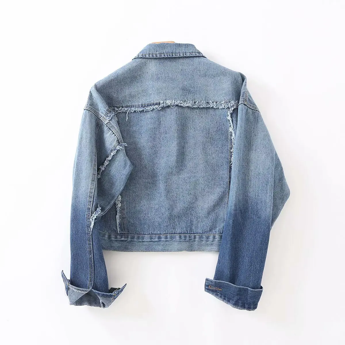 High quality 2020 spring and autumn contrast color sleeve lapel broken denim jacket | Женская одежда
