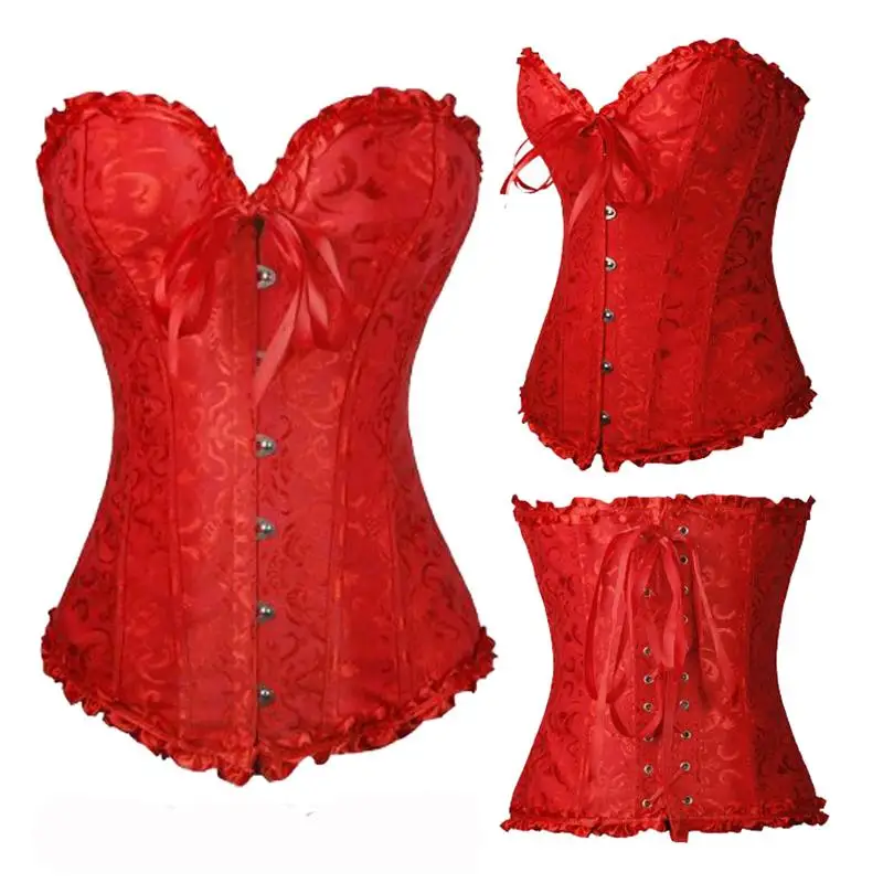 819 Red Overbust Черный/белый сексуальный корсет с косточками, корсеты из парчи, бюстье, вышивка, шнуровка, корсеты, готический стиль, плюс размер, S-6XL, Корректирующее белье - Цвет: 819 Red Overbust