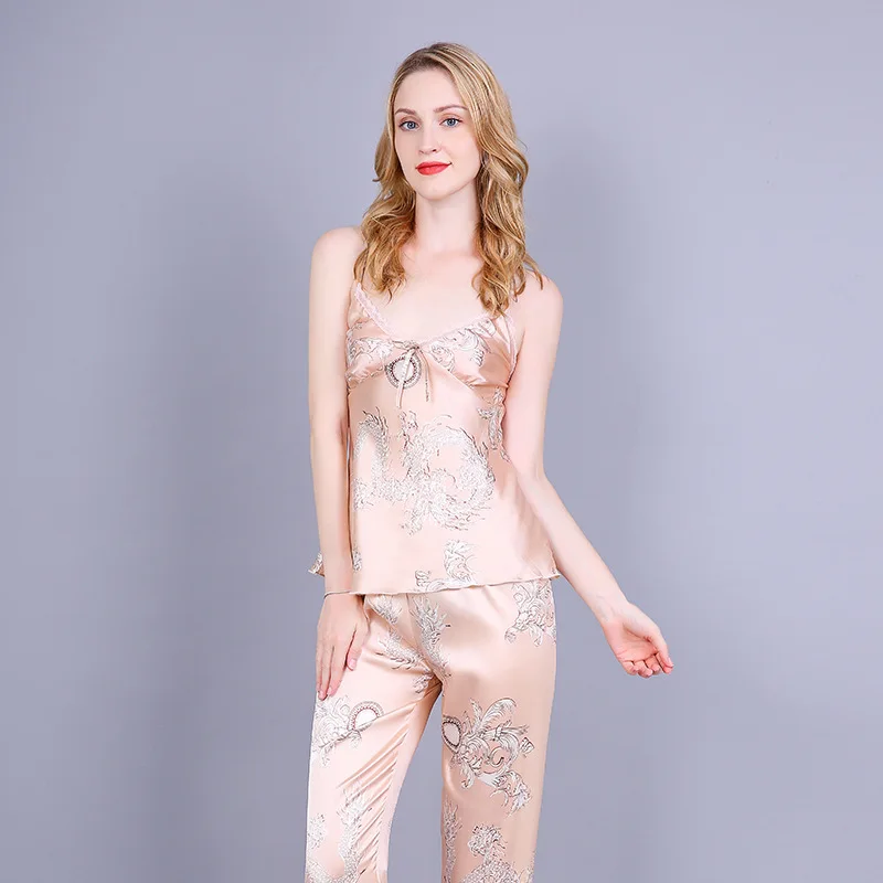 Пижамный комплект из 3 предметов с принтом дракона Шелковый банный халат женское