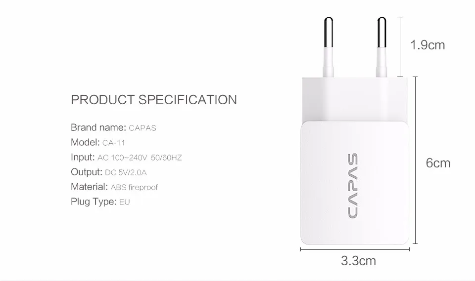 5 в 2A Универсальное зарядное устройство USB EU CAPAS дорожное настенное зарядное устройство адаптер двойной 2 порта ЕС вилка смарт-зарядное устройство для мобильного телефона iPhone планшет