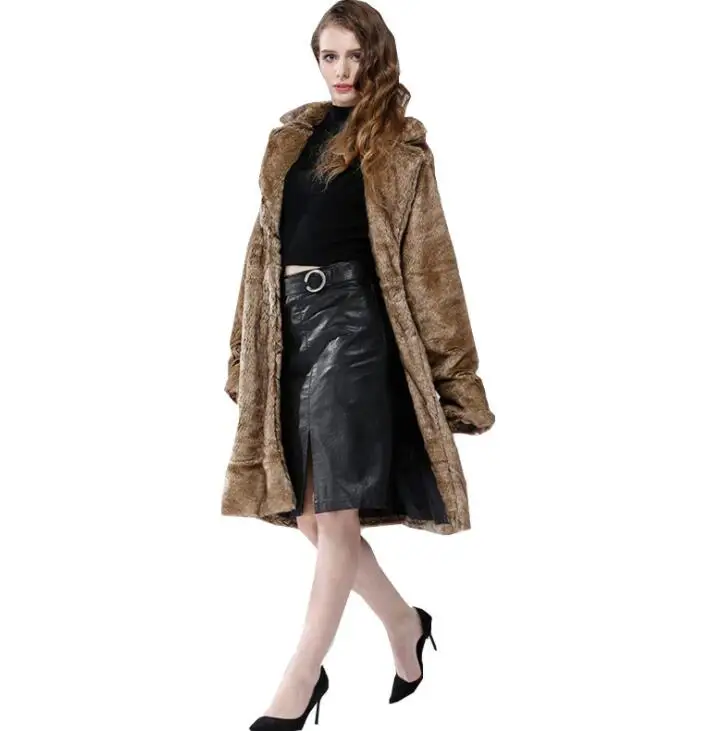 Autumn faux mink leather jacket womens long coats winter thicken warm fur leather trchen coat women slim jackets fashion 6XL