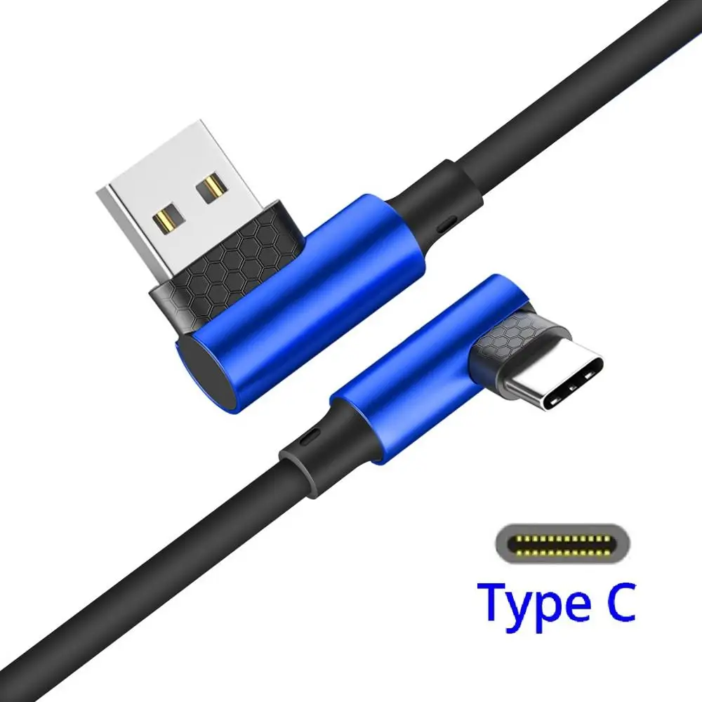 FONKEN usb type-C кабель 90 градусов, кабель для быстрой зарядки 2.4A, кабель для передачи данных, изогнутый, синхронизация, Реверсивный, для samsung Xiaomi USB-C - Цвет: Синий