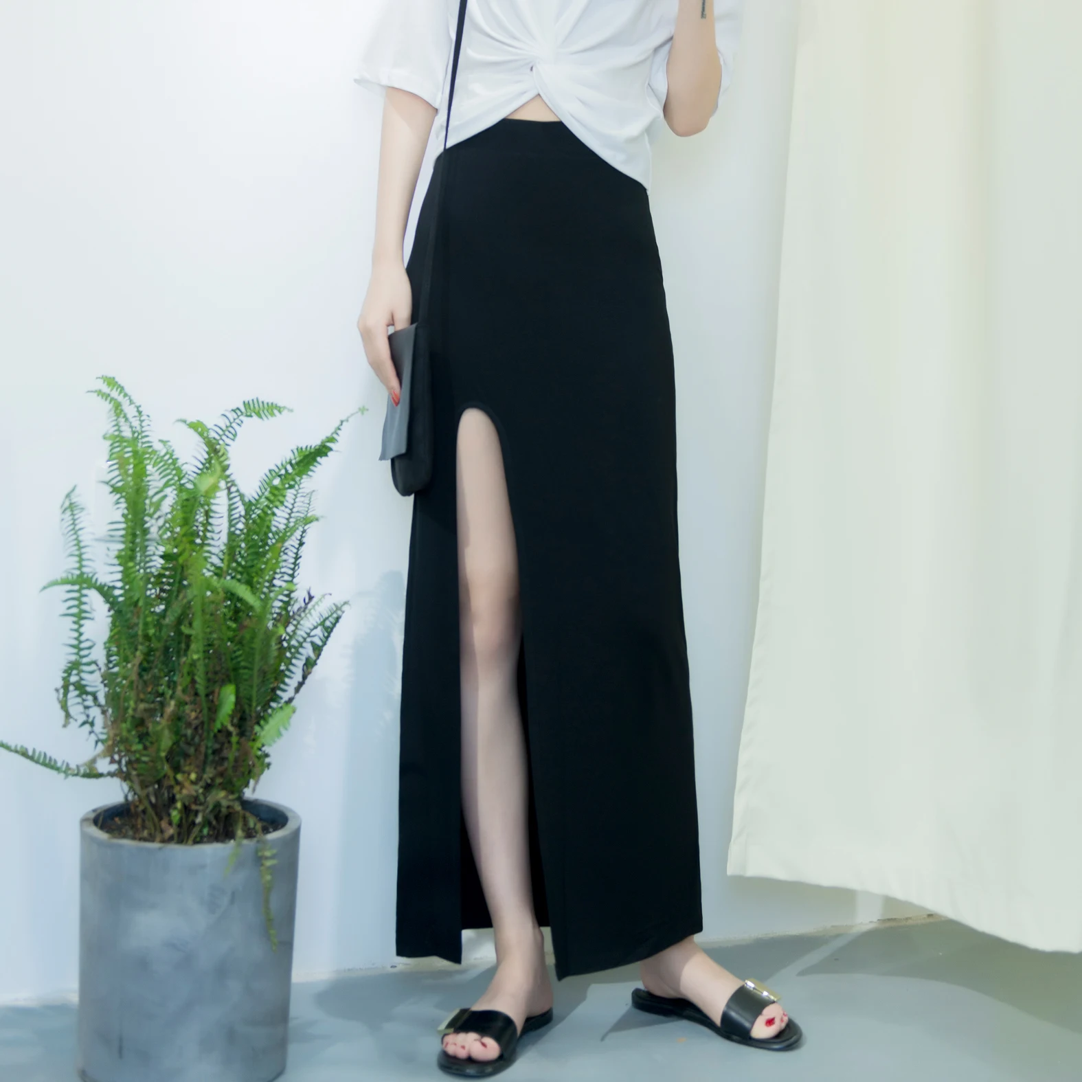 2019 Women Summer Sexy High Waist Split Package Hip Skirt Open Fork Of Side Elegant All-Match Casual Female Solid Skirts | Женская