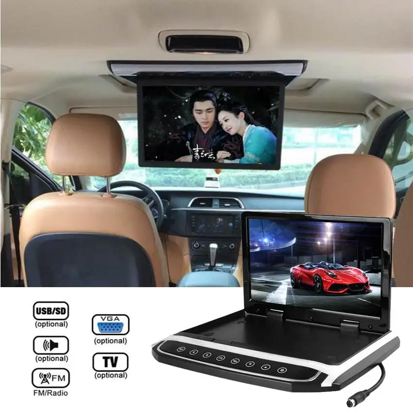 Vehemo Full HD 1024*600 черный 10,2 ''DC 12 В Автомобильный откидной монитор на крышу медиа MP5 плеер HDMI TF универсальный для автомобильного автобуса 3GP
